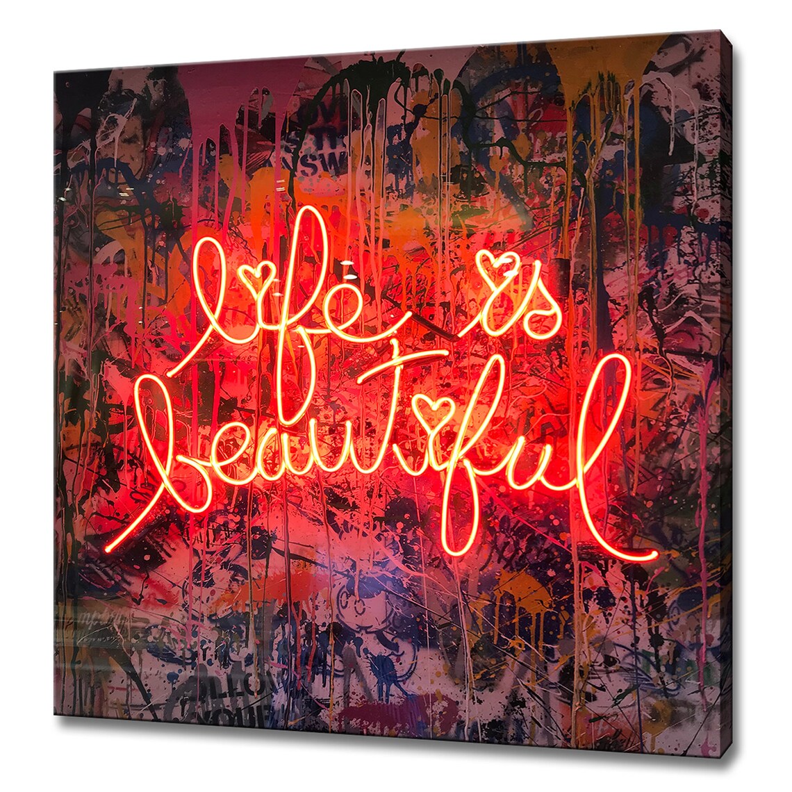 Life Is Beautiful Neon Sign, Modern Typography Art Print