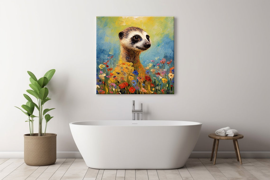 Meerkat In Flowers Animal Print Gift For Meerkat Lover Colourful Meerkat Portrait Painting Print Meerkat Pet Wall Art - Image 4