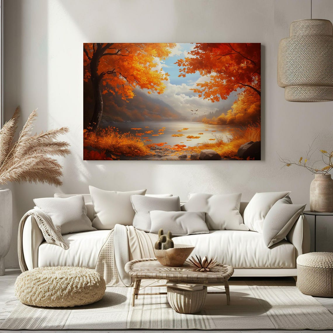 Autumn Forest Lake Fiery Orange Maples Falling Leaves Nature Poster - Image 2