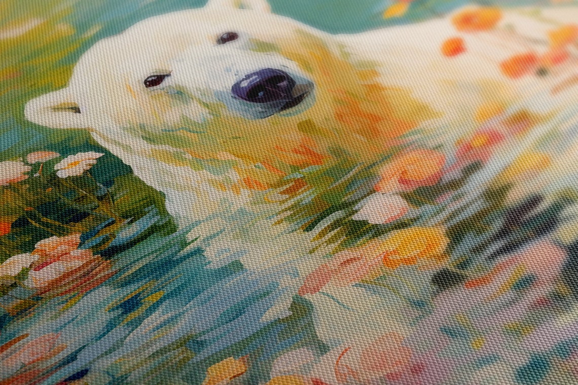 Polar Bear Portrait Among Floating Flowers Teal Water Painting Poster - Image 2