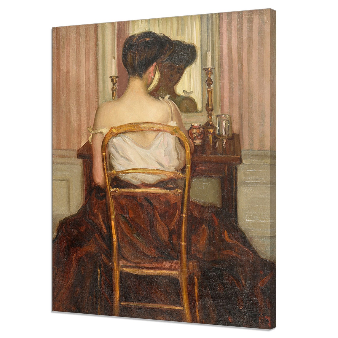 Woman Sitting In Front Of The Mirror Vintage Painting Print Victorian Lady Fine Print Antique Female Portrait Moody Rustic Print