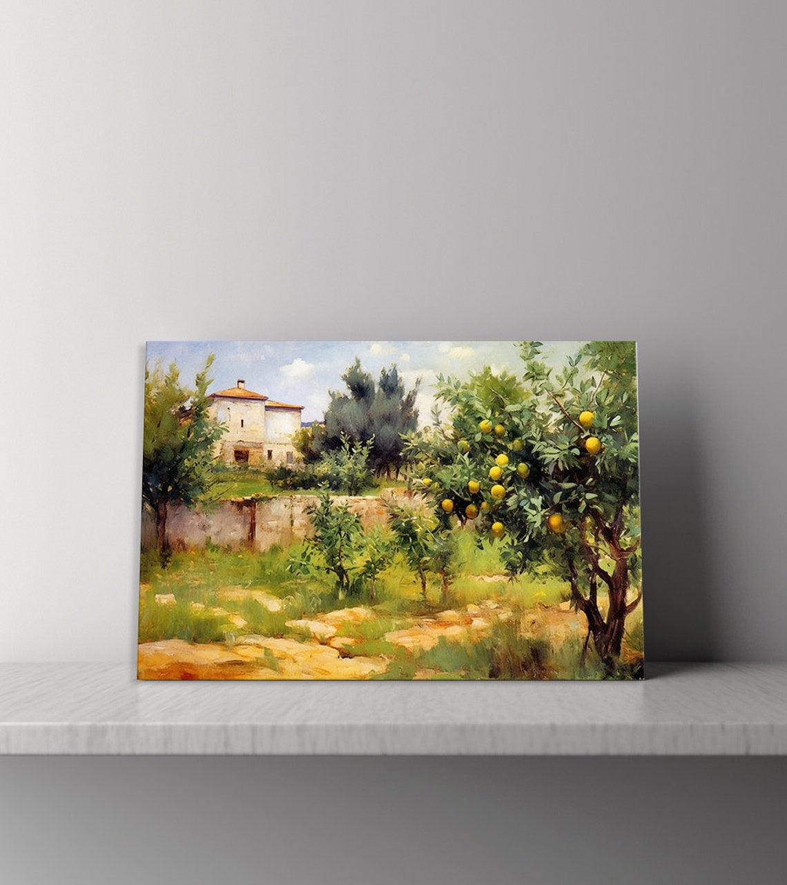 Lemon Tree Orchard With Old Farmhouse Vintage Oil Painting Wall Art - Image 4