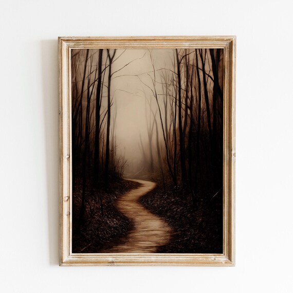 Antique Moody Charcoal Tree Sketch Art Print