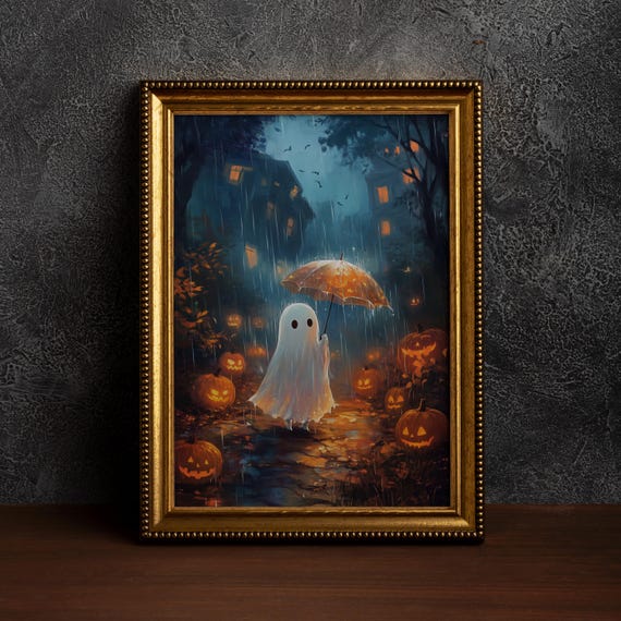 Holding Umbrella In The Rain Halloween Wall Art Printhalloween Indoor Decorationhaunted Housedark Home Decorsingle Poster