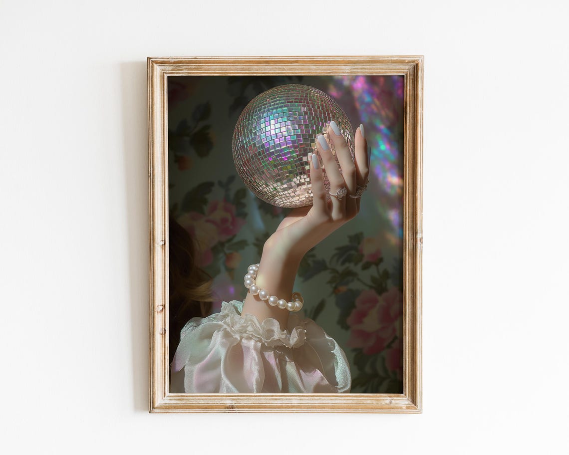 Victorian Lady Holding a Disco Ball Baroque Glam Altered Art Print