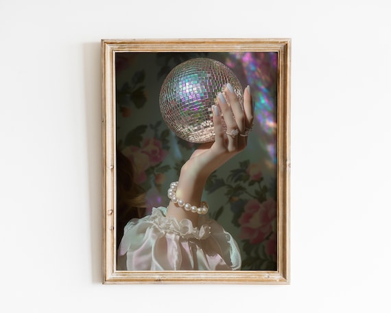 Victorian Lady Holding a Disco Ball Baroque Glam Altered Art Print