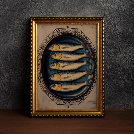 Sardine Painting, Vintage Nautical Still Life Art Print