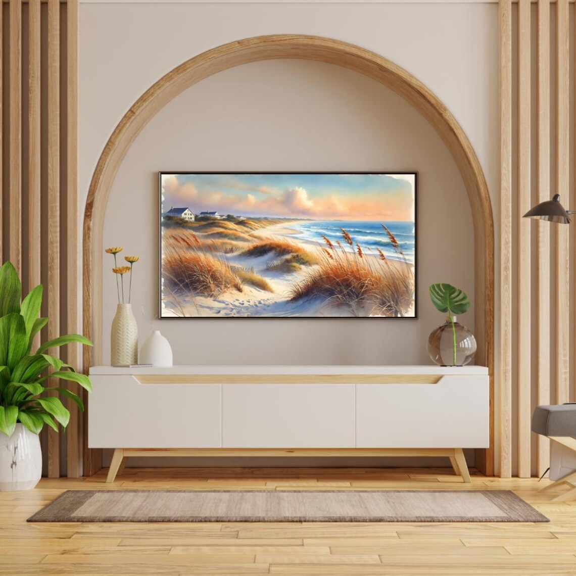 Coastal Beach Dunes Watercolor Ocean Sunrise Seaside Landscape Poster - Image 5