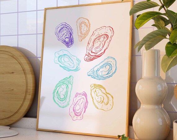 Colorful Oyster Wall Print Kitchen Poster Minimalist Lobster Art Seafood Bar Cocktail Coastal