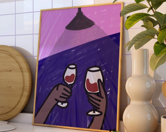 Cheers Wine Lover Gift, Midcentury Modern Art Print