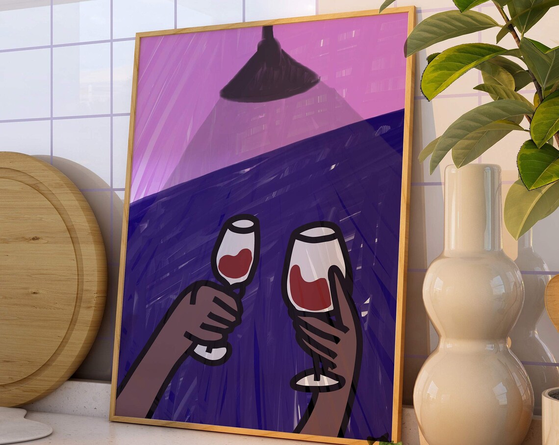 Cheers Wine Lover Gift, Midcentury Modern Art Print