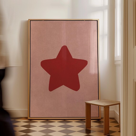 Star Poster Redpink Handdrawn Bar Cart Decor Trendy Wall Art