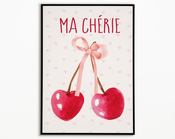 Ma Chrie Print Cherry Poster Retro Wall Art Cherry Wall Art Funky Wall Decor Trendy Wall Art Vintage Decor Girly Room Decor