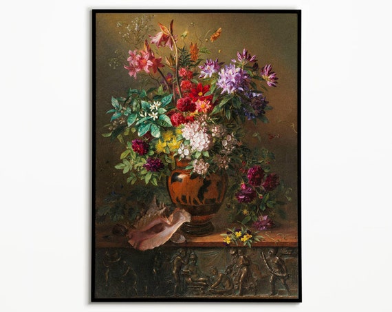 Dark Floral Poster Wall Art Wildflower Print Moody Print Black Botanical Vintage Botanical Flower Artwork Trendy Print