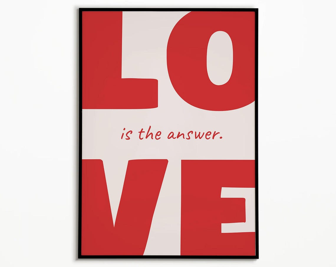 Love Is the Answer Bold Red Typography Romantic Quote Poster