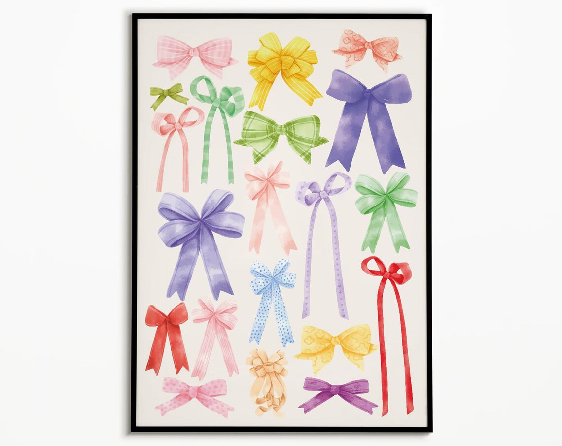 Colorful Watercolor Bow Collection Preppy Pastel Poster Gift