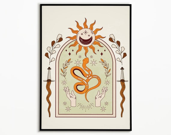 Spiritual Art Poster Moon Phases Art Home Decor Wall Art Yoga Teacher Gift Cosmic Art Moon Illustration Gift Idea