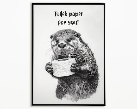 Otter Poster Animal Bathroom Poster Bath Gift Bath Wall Decor Bathroom Gift Animal Wall Art Black White Bathroom Art Print