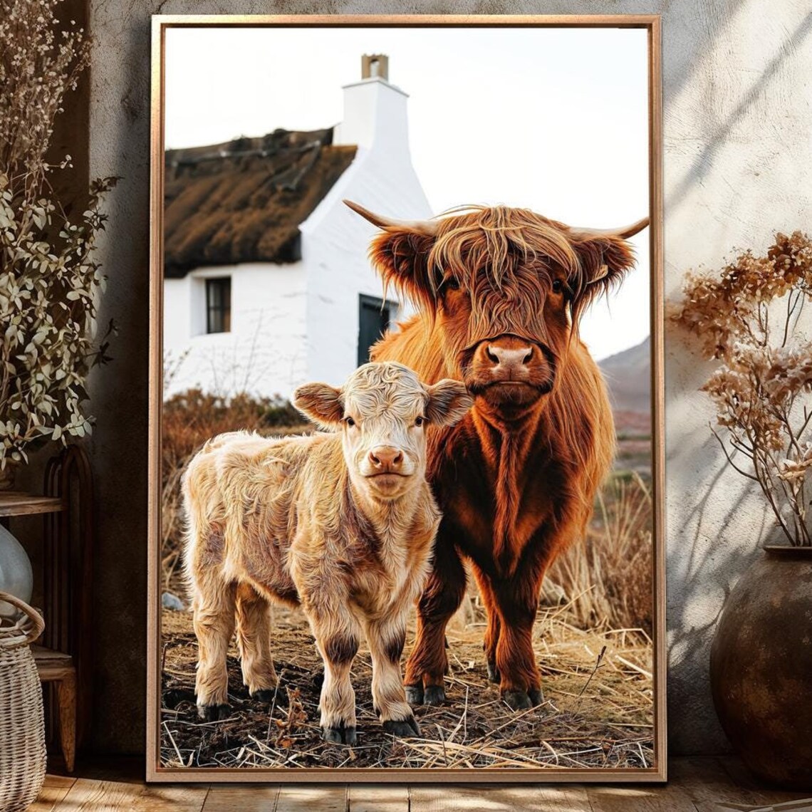 Highland Cattle And Calf Rustic Countryside Poster