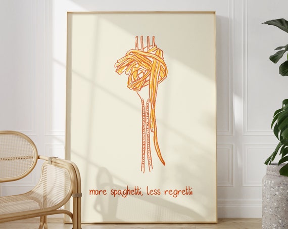 Spaghettit Regretti Funny Art Print Unframed Retro Kitchendining Room Wall Decor Pasta Food Illustration