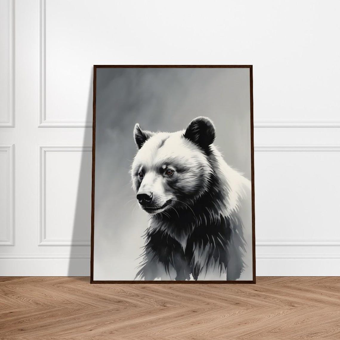 Majestic Panda Bear Japanese Inspired Monochrome Watercolor Poster