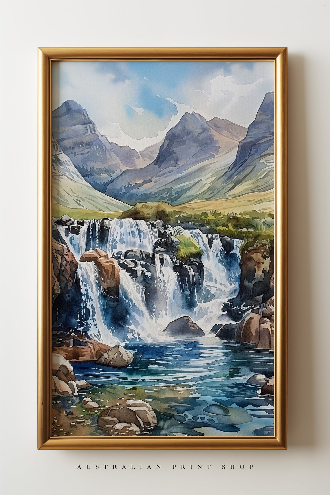 Fairy Pools Watercolor Art Highlands Art Print Mountain Landscape Print Waterfall Painting - Image 2