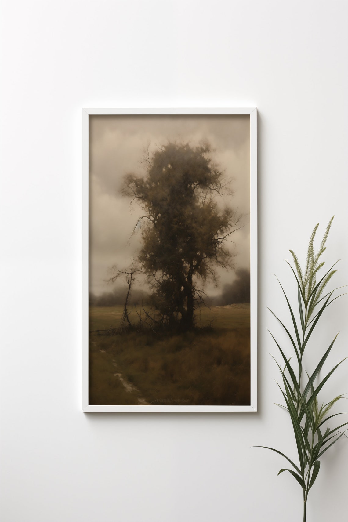 Moody Australian Landscape Painting Vintage Moody Tree Art - Image 4