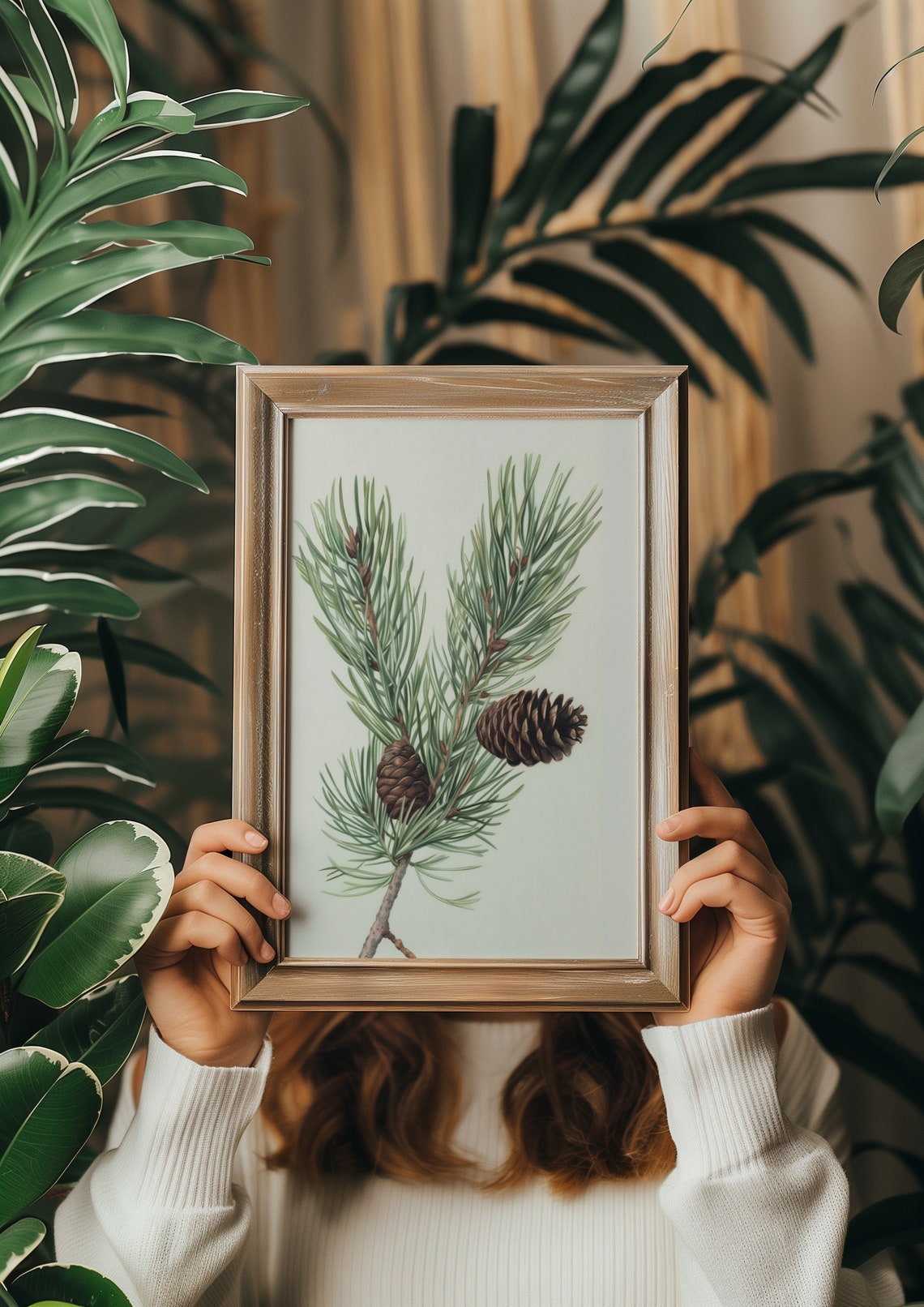 Modern Pine Tree Drawing Simple Winter Artwork Living Room Decor Tree Branch Drawing Neutral Artwork Simple Design Print