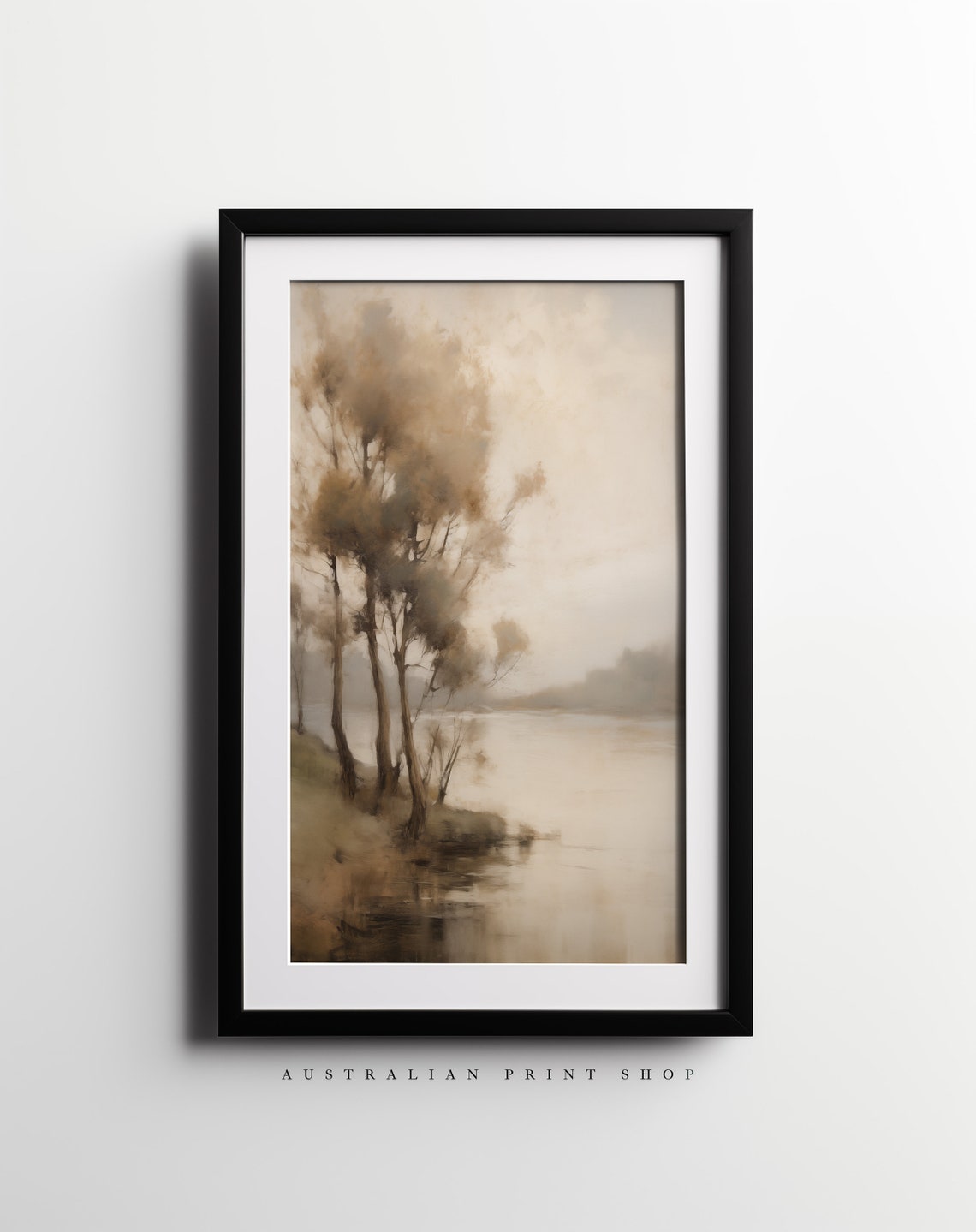 Vintage River Landscape Oil Painting Neutral Toned Wall Art Muted Art - Image 7