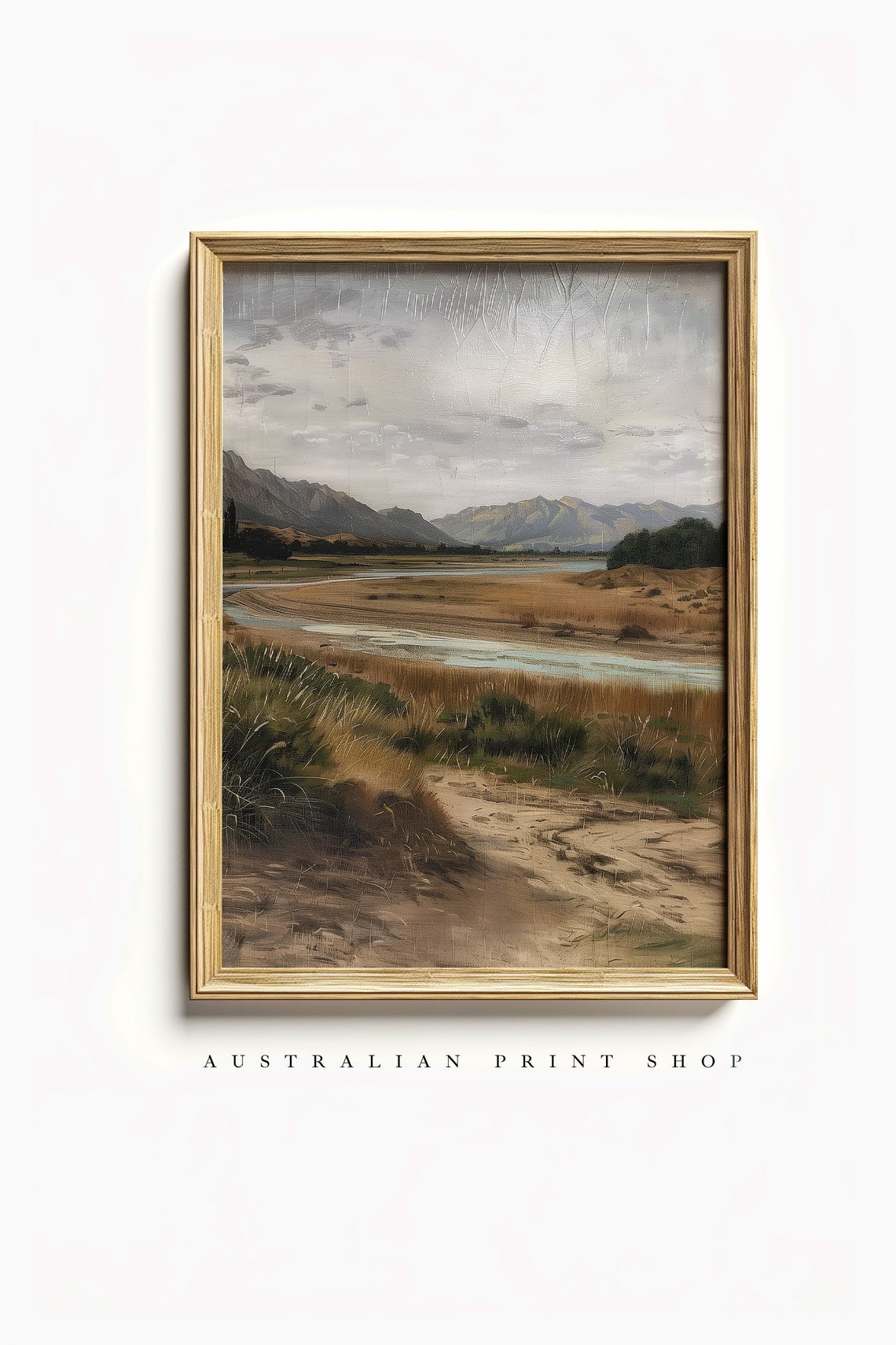 Vintage Rustic Countryside Painting Muted Landscape Print Moody Living Room Decor Neutral Farmhouse Wall Art - Image 7