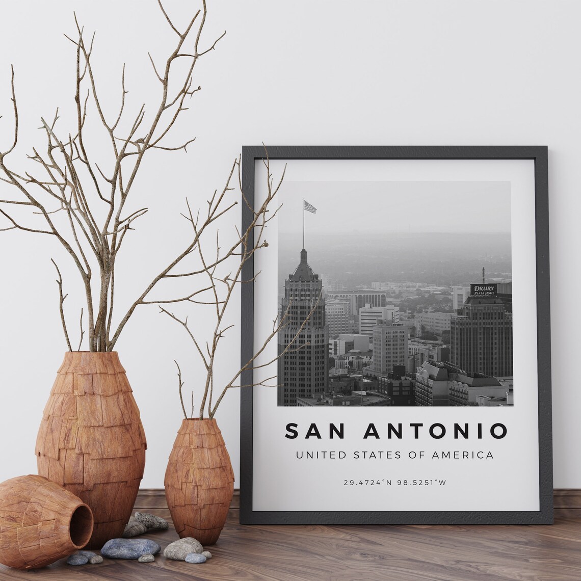 San Antonio Texas Black And White Downtown Skyline Photo Poster - Image 5