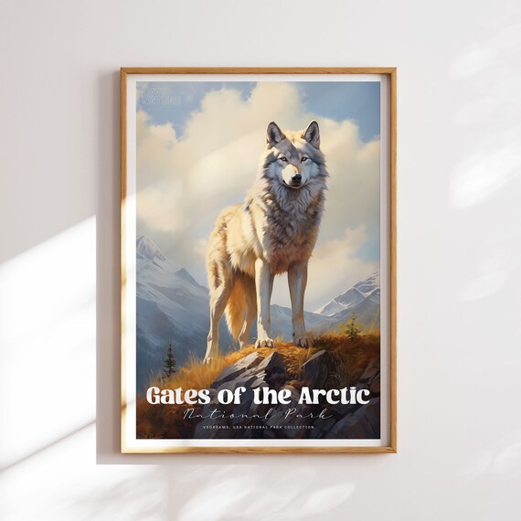 Gates of the Arctic National Park Wolf Vintage Travel Poster