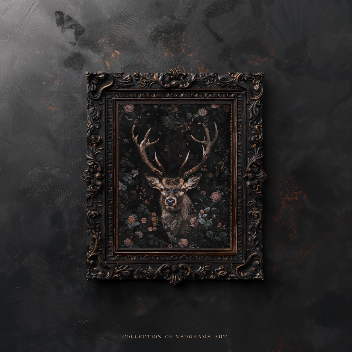 Majestic Stag Portrait Dark Floral Moody Botanical Painting Poster - Image 5