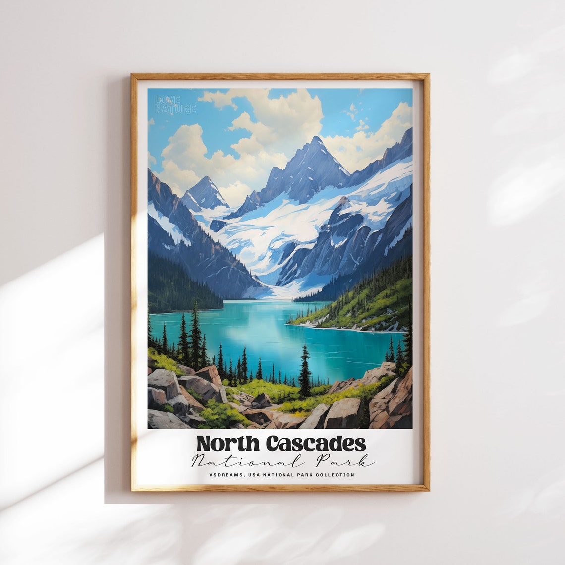 North Cascades National Park Glacier Lake Vintage Travel Poster