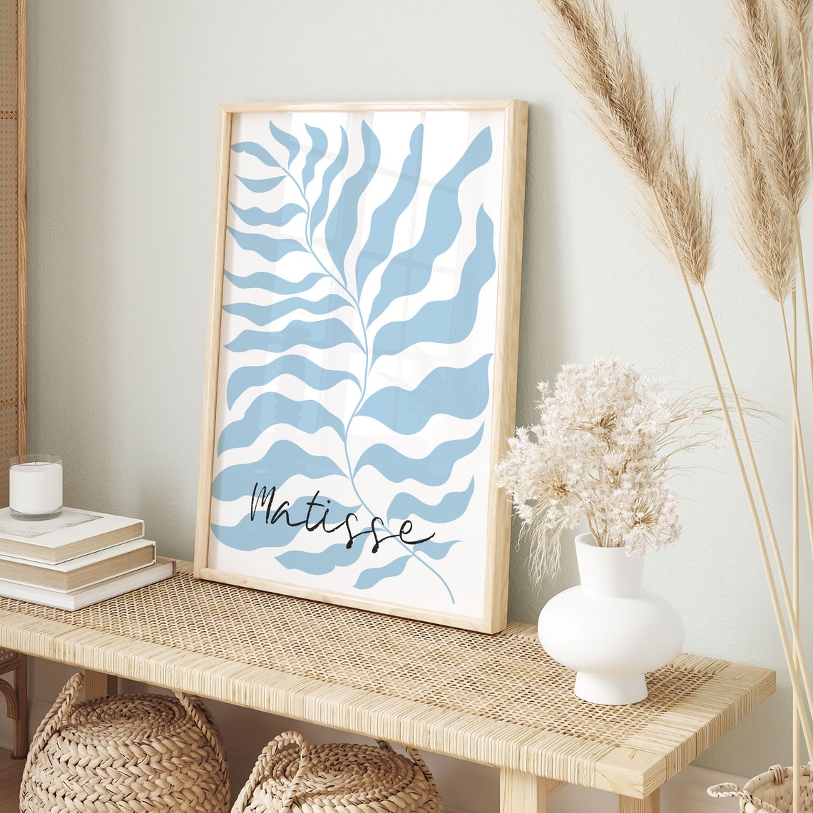 Henri Matisse Blue Wavy Botanical Leaf Branch Line Drawing Poster