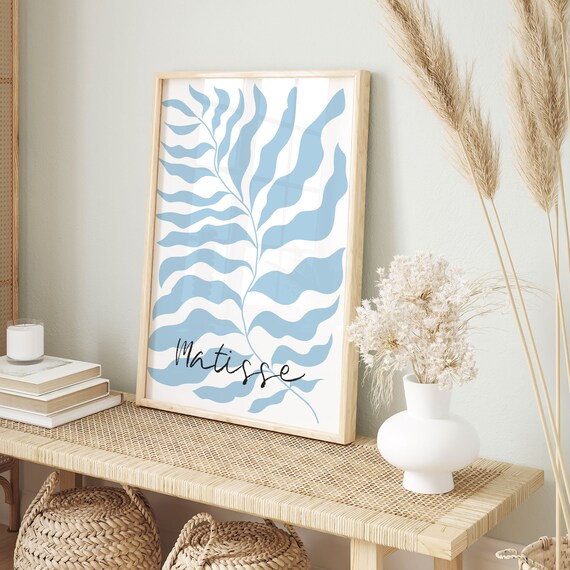 Henri Matisse Blue Wavy Botanical Leaf Branch Line Drawing Poster