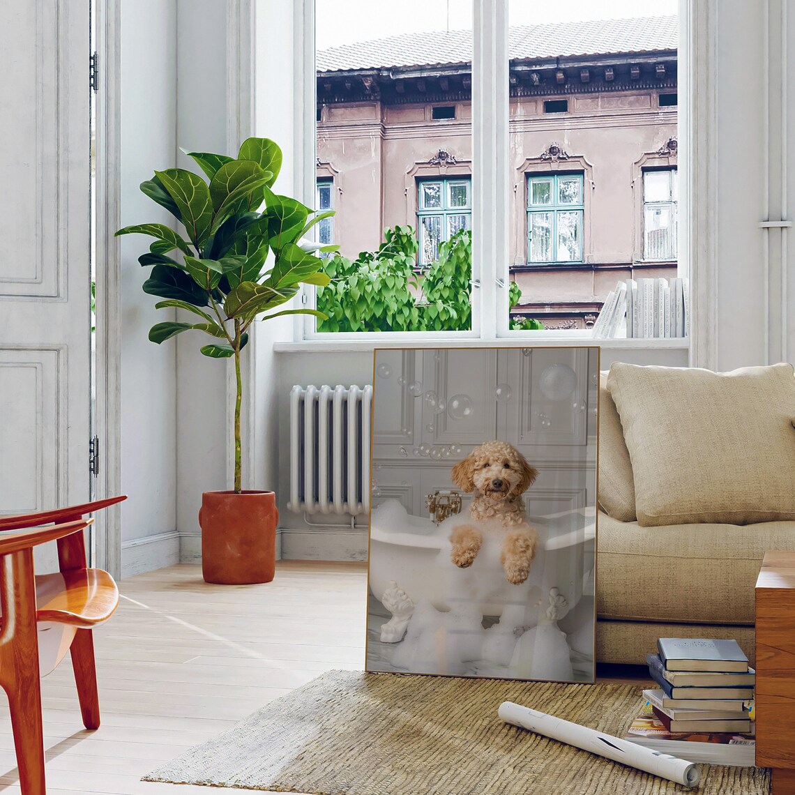 Goldendoodle on the Bath Funny Bathroom Art Print - Image 4