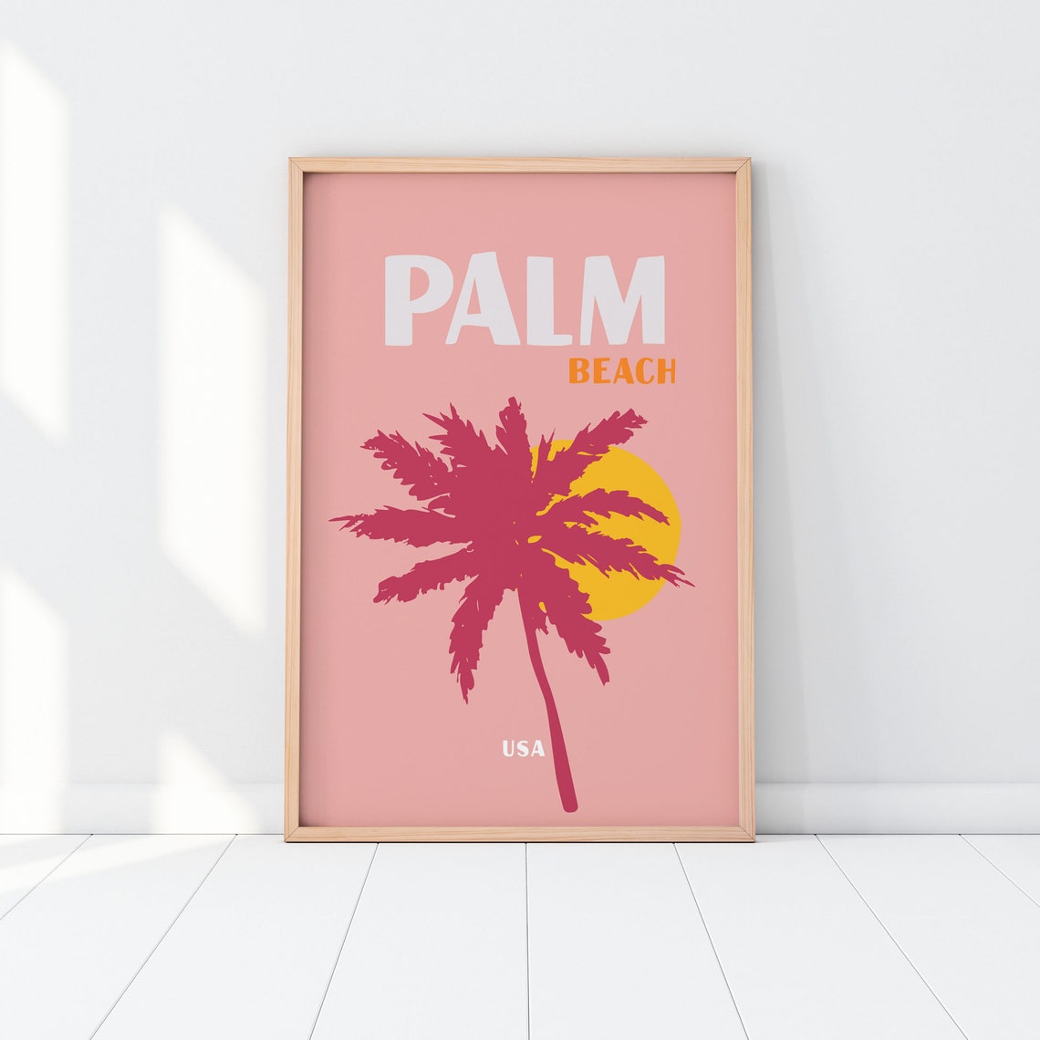 Palm Beach USA Pink Sunset Palm Tree Silhouette Coastal Art Poster - Image 3