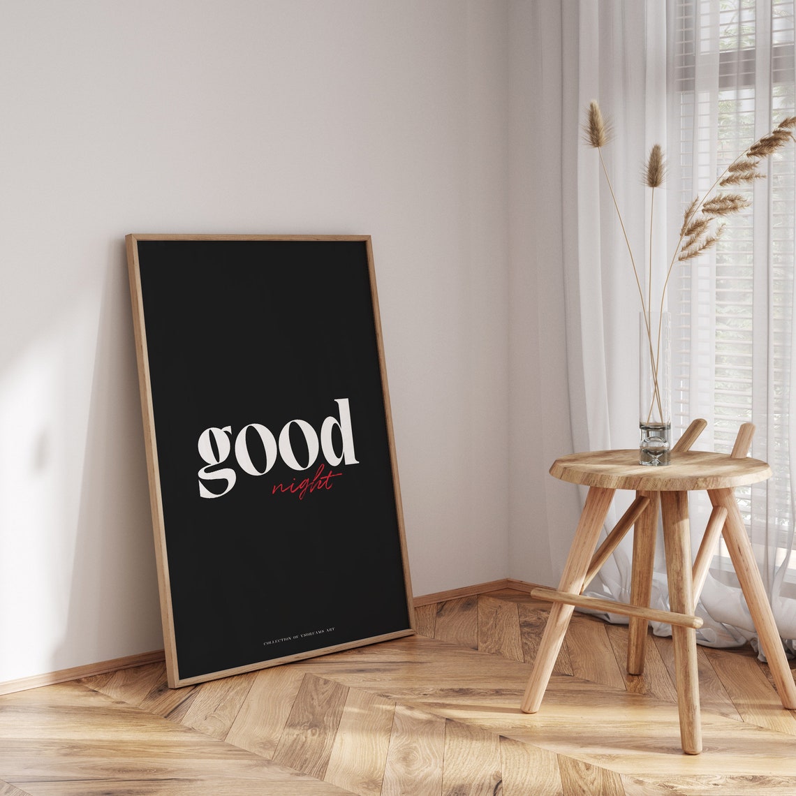 Good Night Script Black Modern Minimalist Bedroom Quote Poster - Image 3