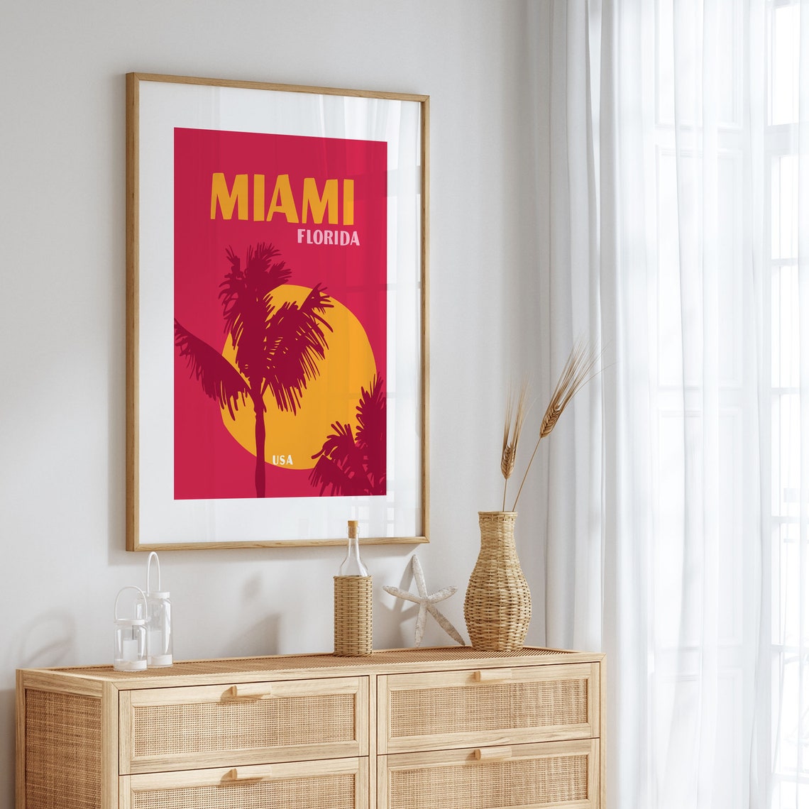 Miami Florida USA Red Sunset Palm Tree Silhouette Tropical Art Poster - Image 4