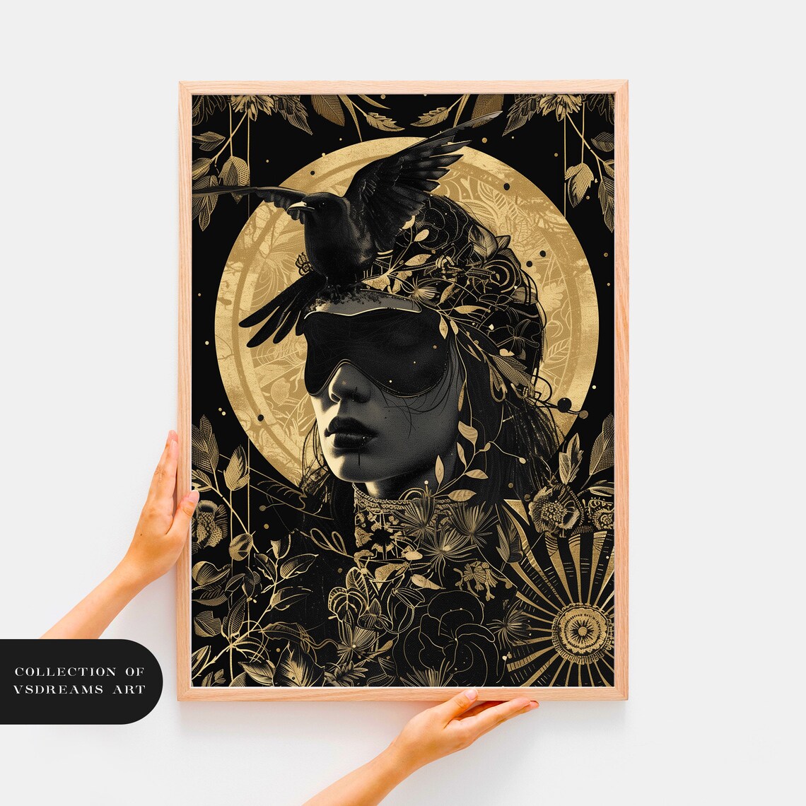 Masked Woman Raven Gold Art Nouveau Mystical Tarot Style Poster - Image 3