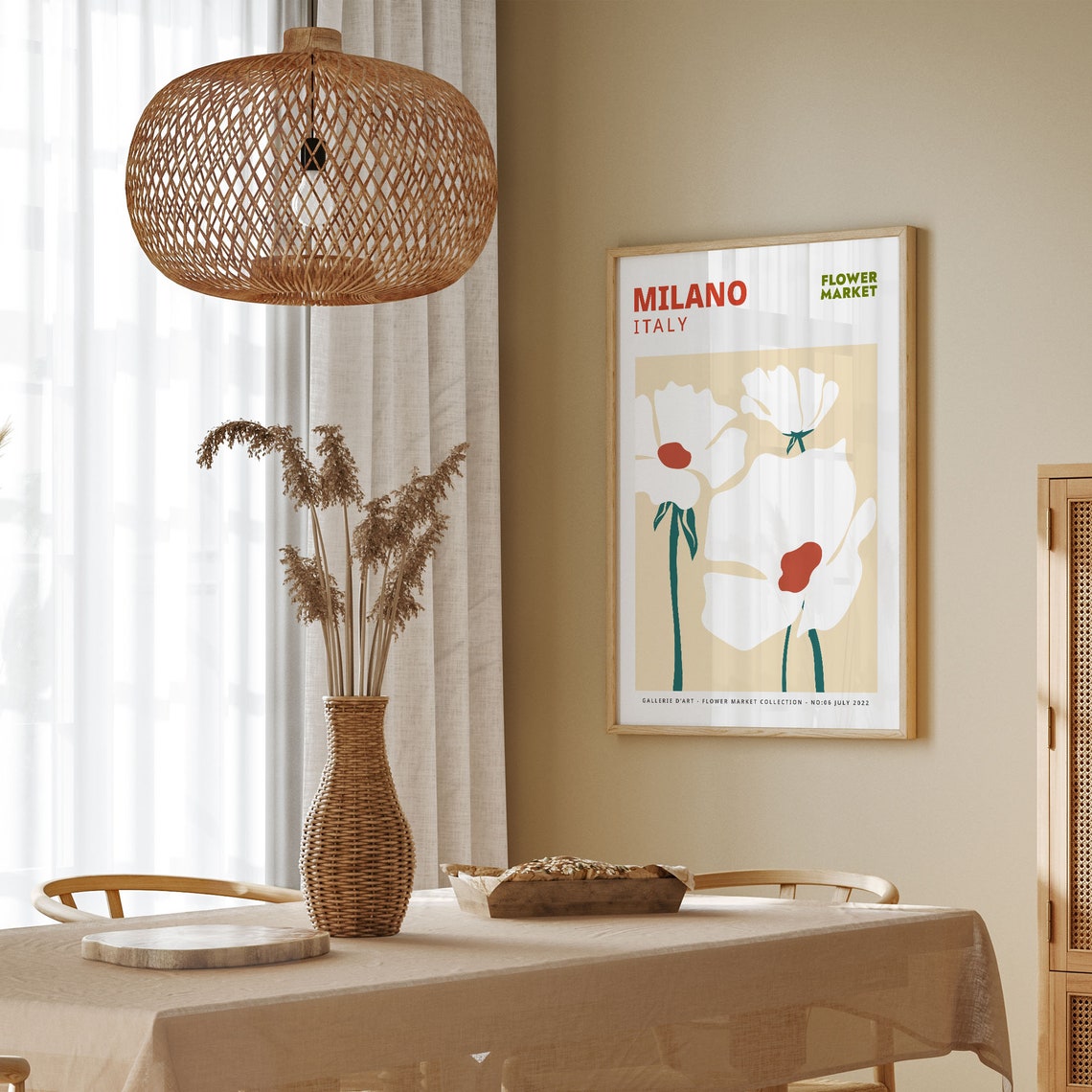 Milano Italy Flower Market White Poppy Floral Minimalist Art Poster - Image 5
