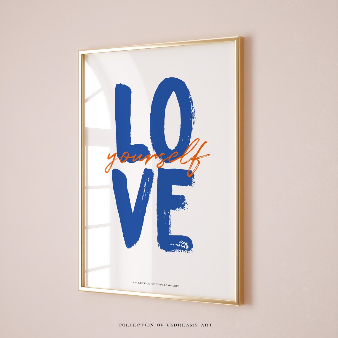 Love Yourself Blue Brush Lettering With Orange Script Motivational Poster