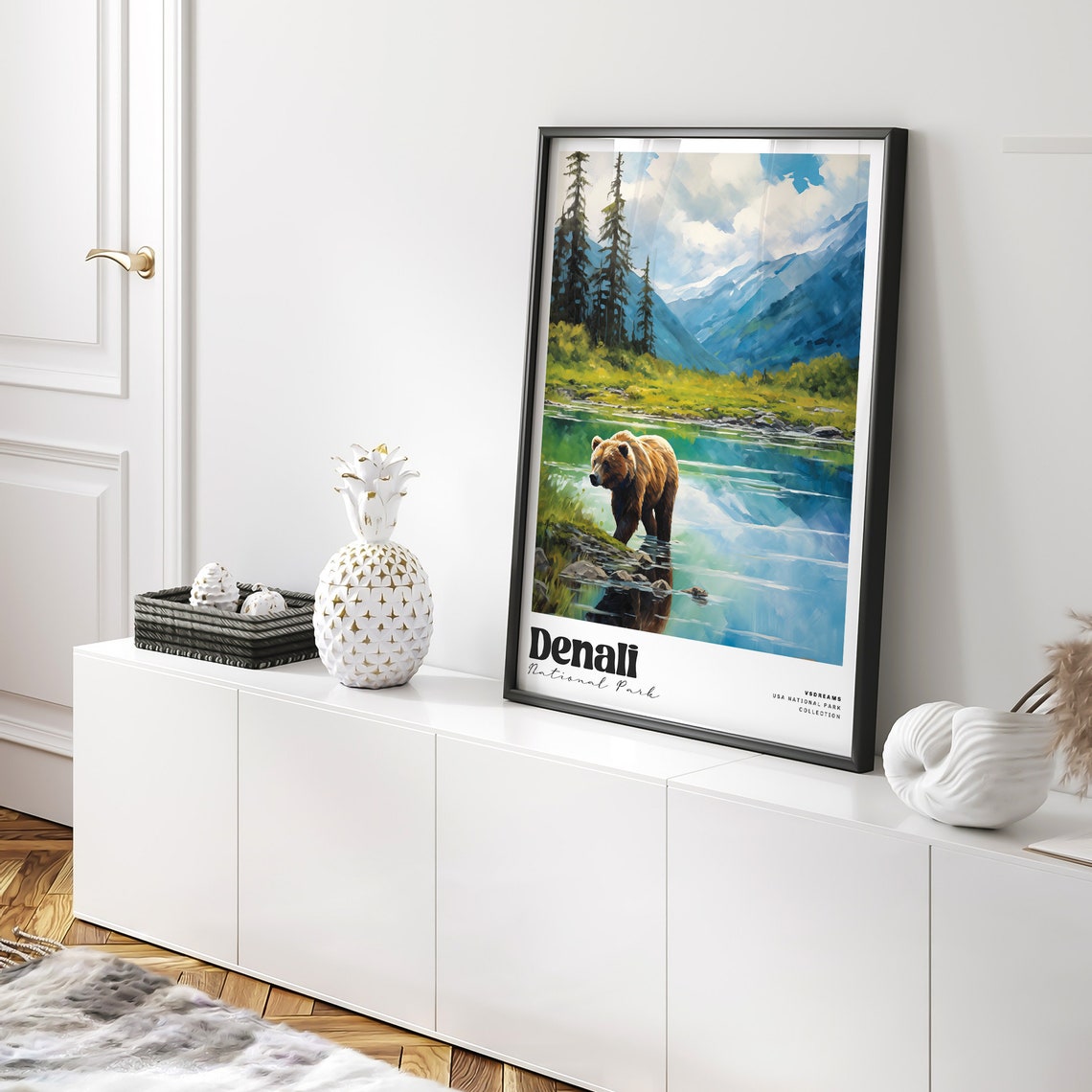 Denali National Park Grizzly Bear Mountain Lake Travel Poster - Image 2
