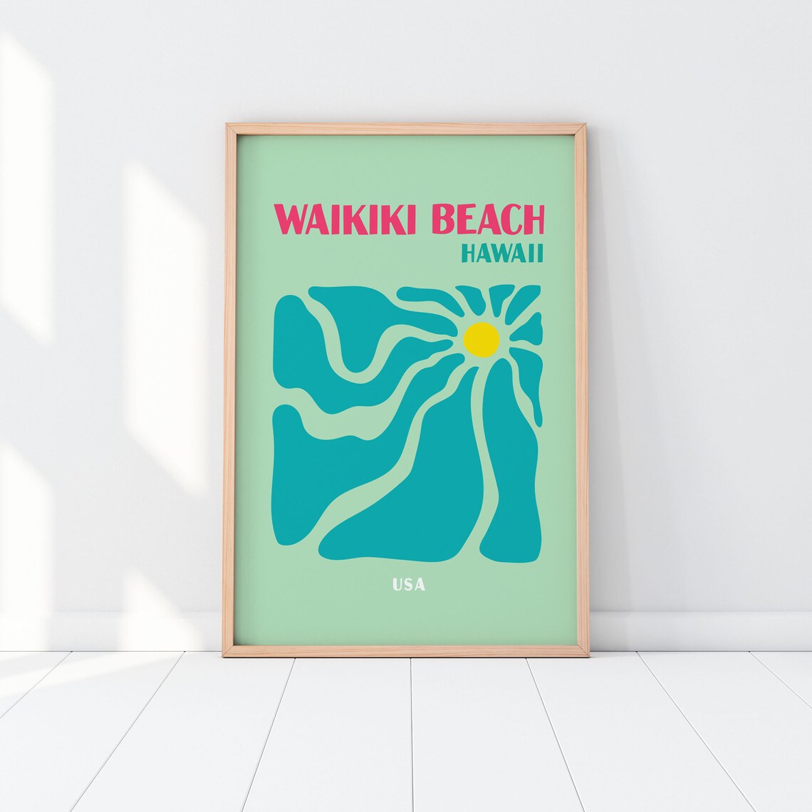 Waikiki Beach Travel Poster, Retro Hawaii Ocean Print - Image 3