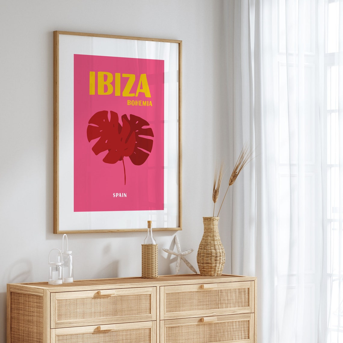 Ibiza Bohemia Spain Red Monstera Leaf Pink Tropical Travel Art Poster - Image 4