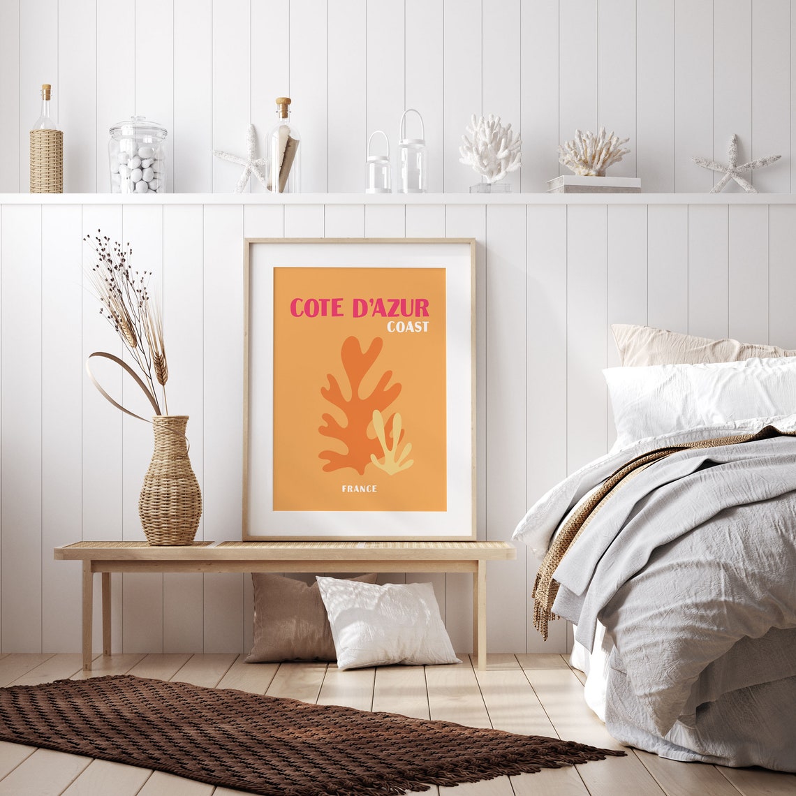 Cote d'Azur Coast France Coral Reef Orange Coastal Travel Art Poster - Image 2