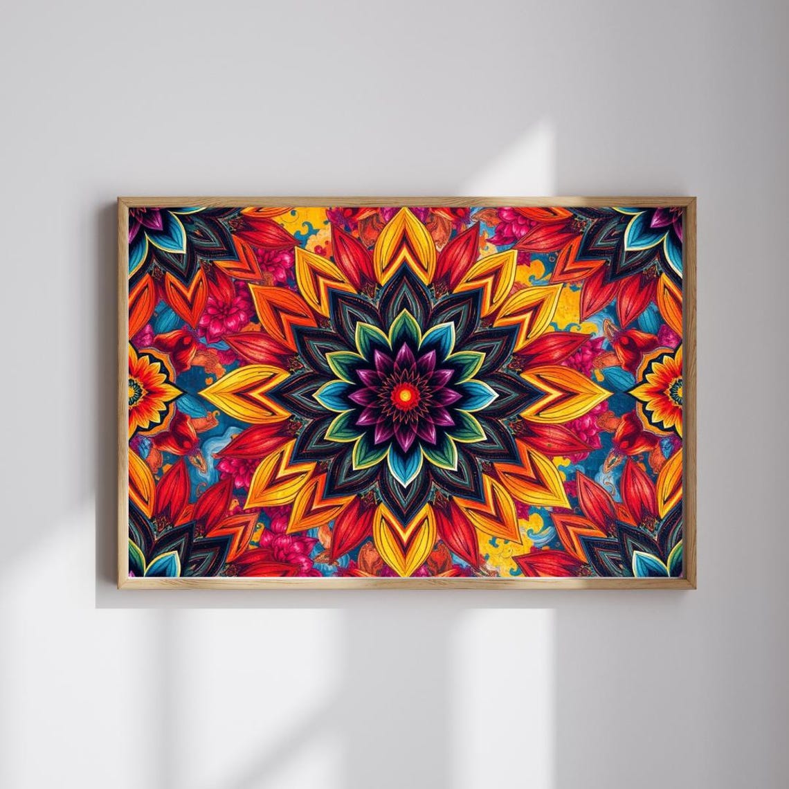 Vibrant Kaleidoscope Mandala Floral Pattern Colorful Boho Art Print