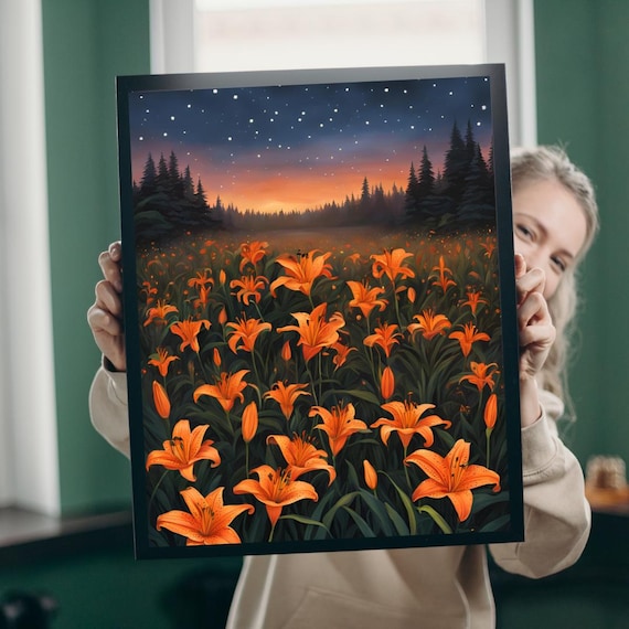 Twilight Tiger Lilies Puzzle Starry Floral Jigsaw Game