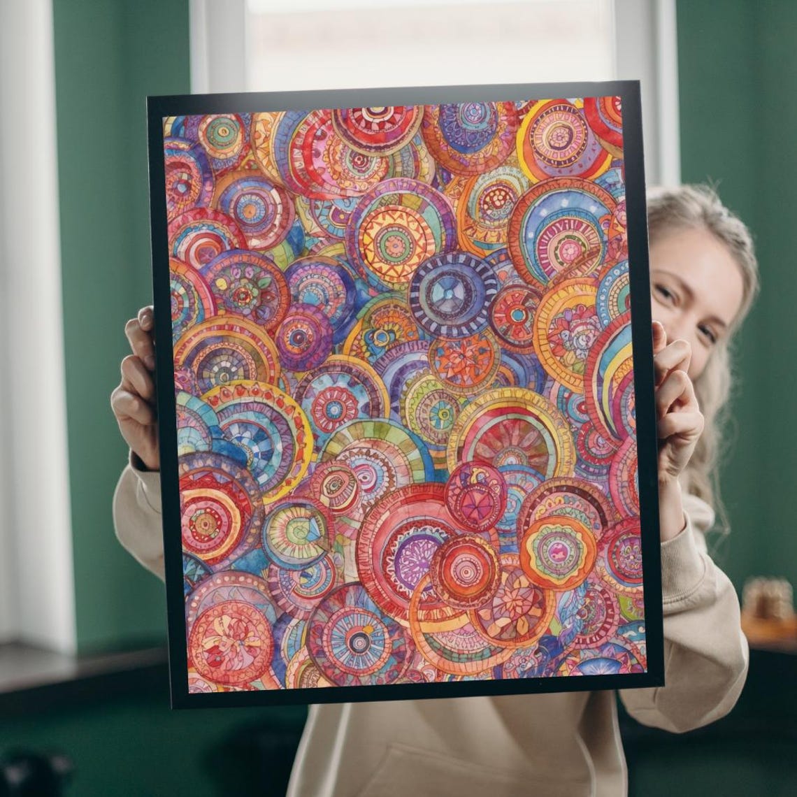 Colorful Mandala Circles Overlapping Bohemian Collage Poster